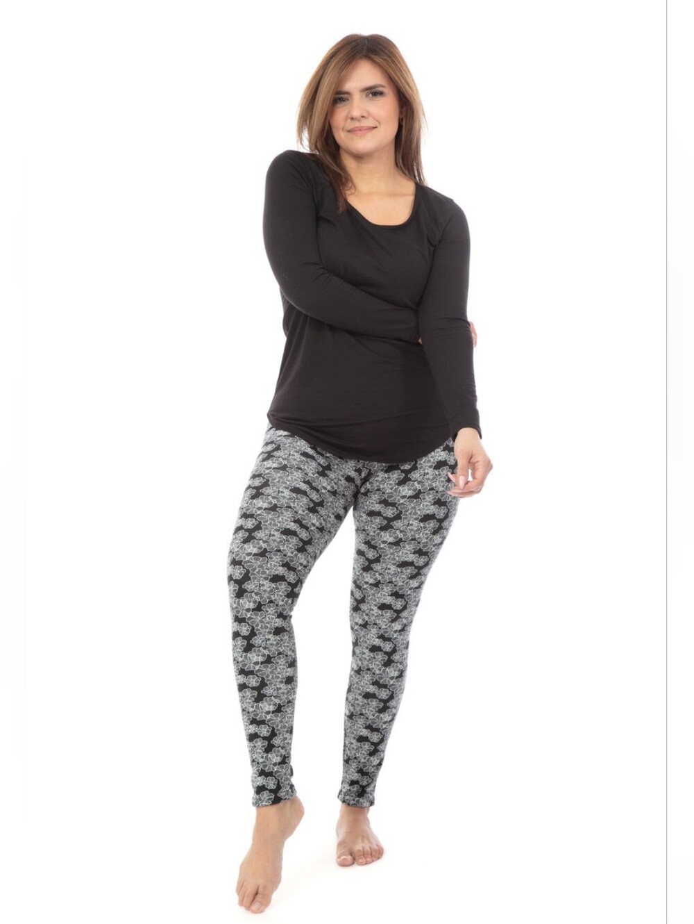 Just Cozy Fur Fleece Lined Leggings Floral Black White Warm Winter Pants M/L NWT
